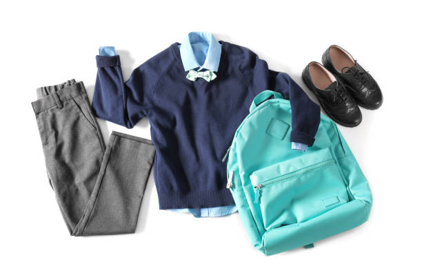 Stylish school uniform for boy and backpack on white background, top view SCHOOL COLLECTION3 - Image 1